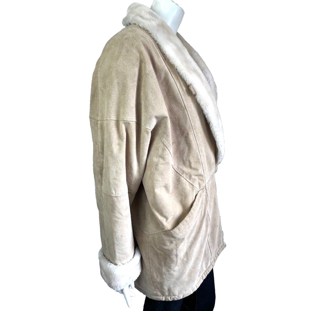 Vintage Fitz Wright Leather Suede Faux Shearling Coat Shawl Collar Size Large - Picture 4 of 16